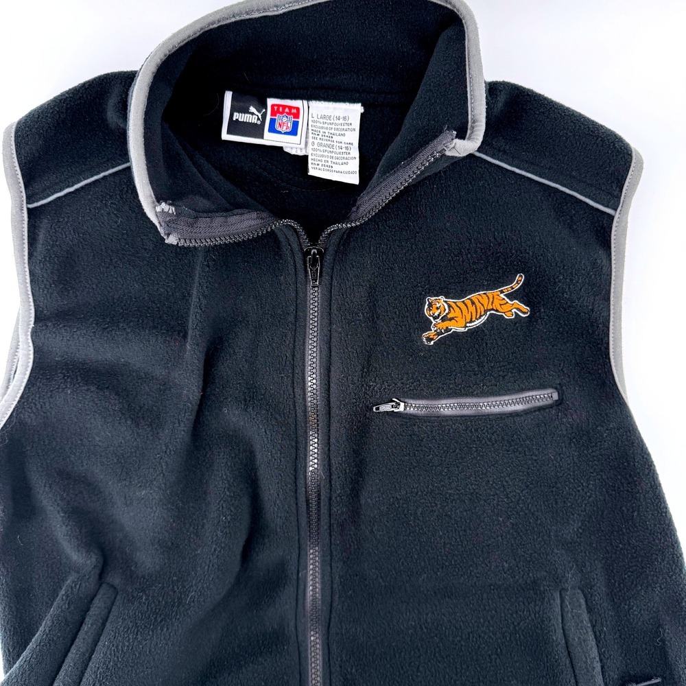 Puma NFL Cincinnati Bengals Vtg Team Fleece Vest Black Tiger Embroidered Zip